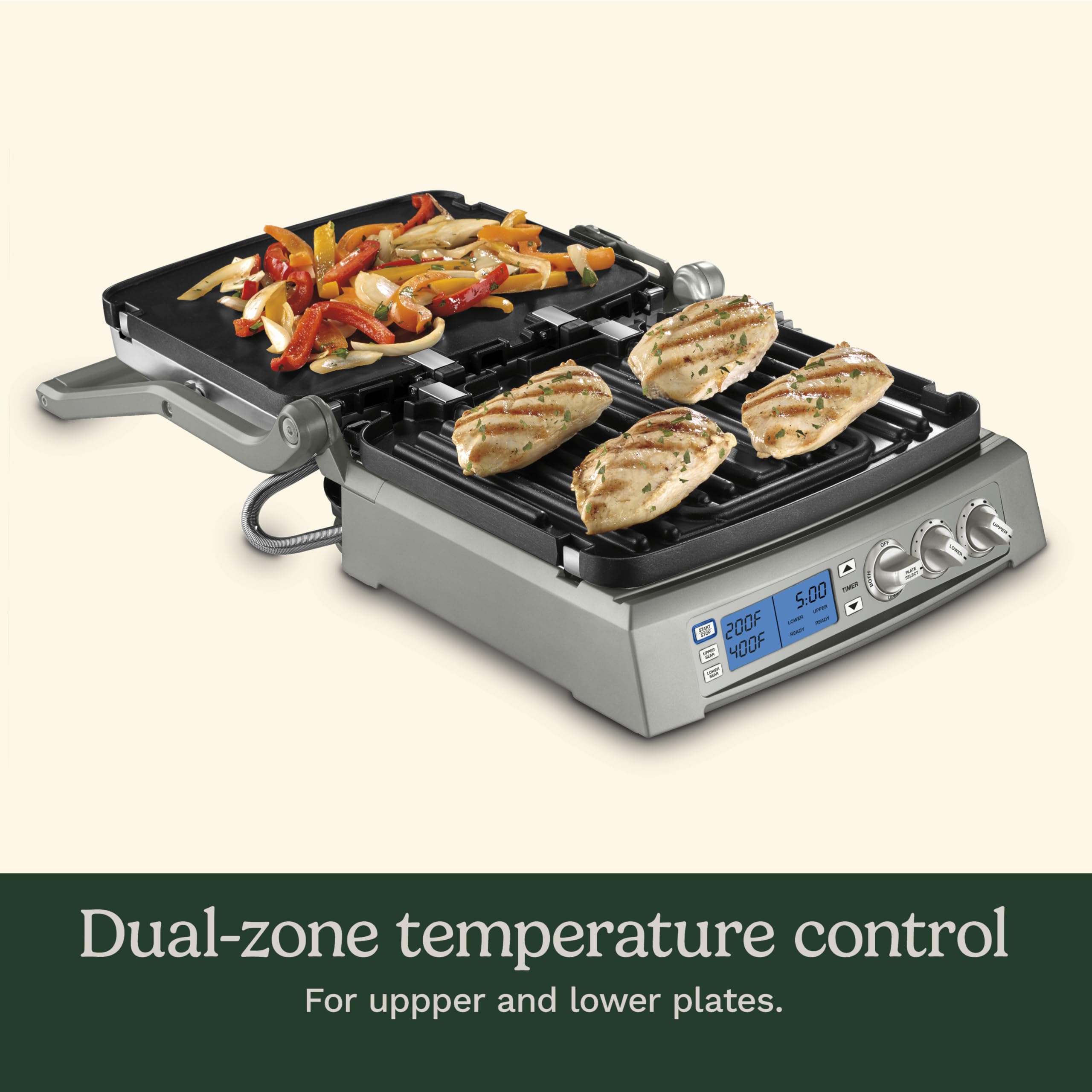 Cuisinart 6-in-1 Elite Griddler, Electric Grill, Griddle & Top Melt, 500°F Temperature Sear Function, LCD Screen, Dishwasher-Safe Cooking Plates, GR-300WSP1, Stainless Steel - Image 4