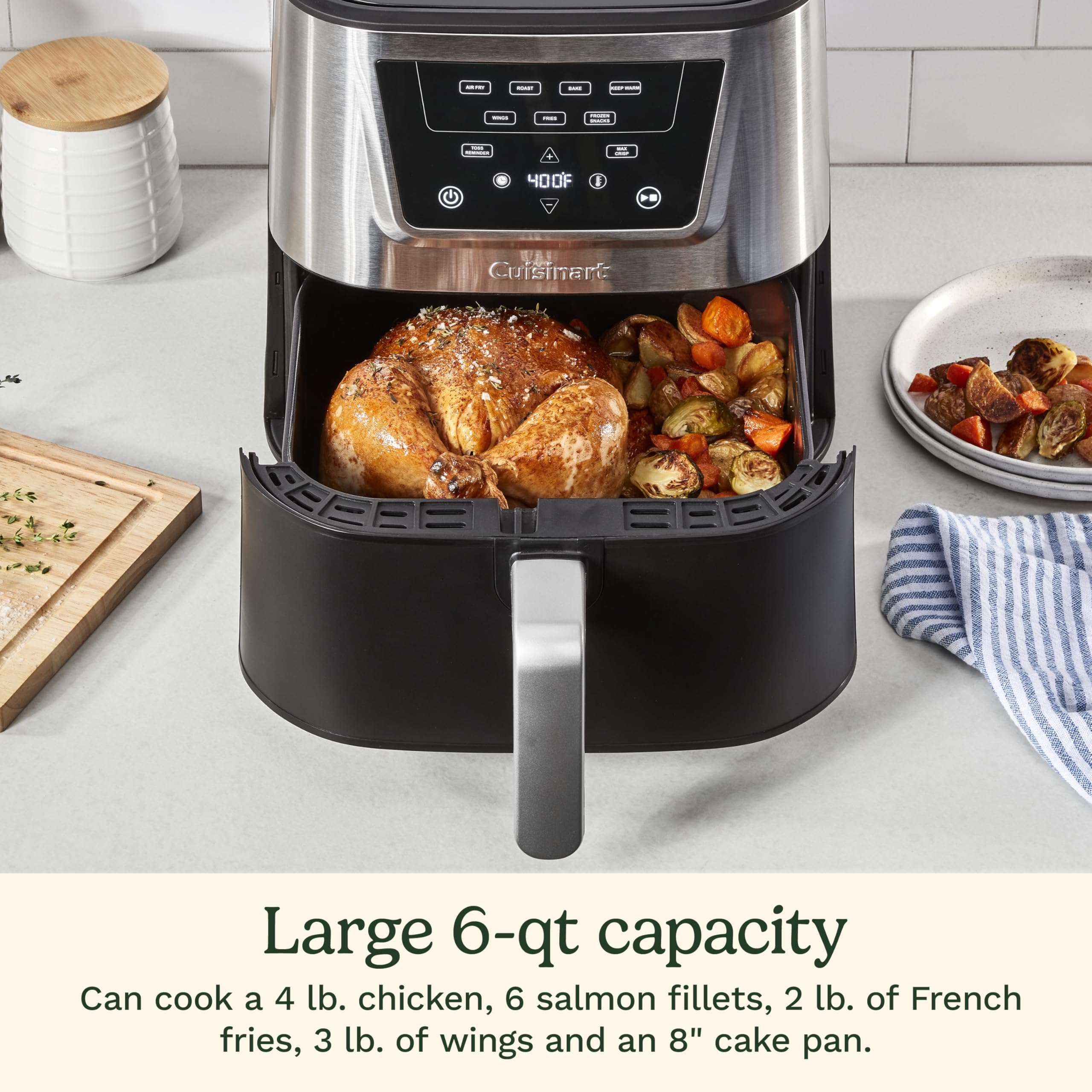 Cuisinart Air Fryer, Large 6-Quart Basket with 4 Cooking Functions to Air Fry, Bake, Roast, and Keep Warm, 3 Presets, PFAS-Free, Dishwasher-Safe Parts, AIR-180, Black & Stainless Steel - Image 4