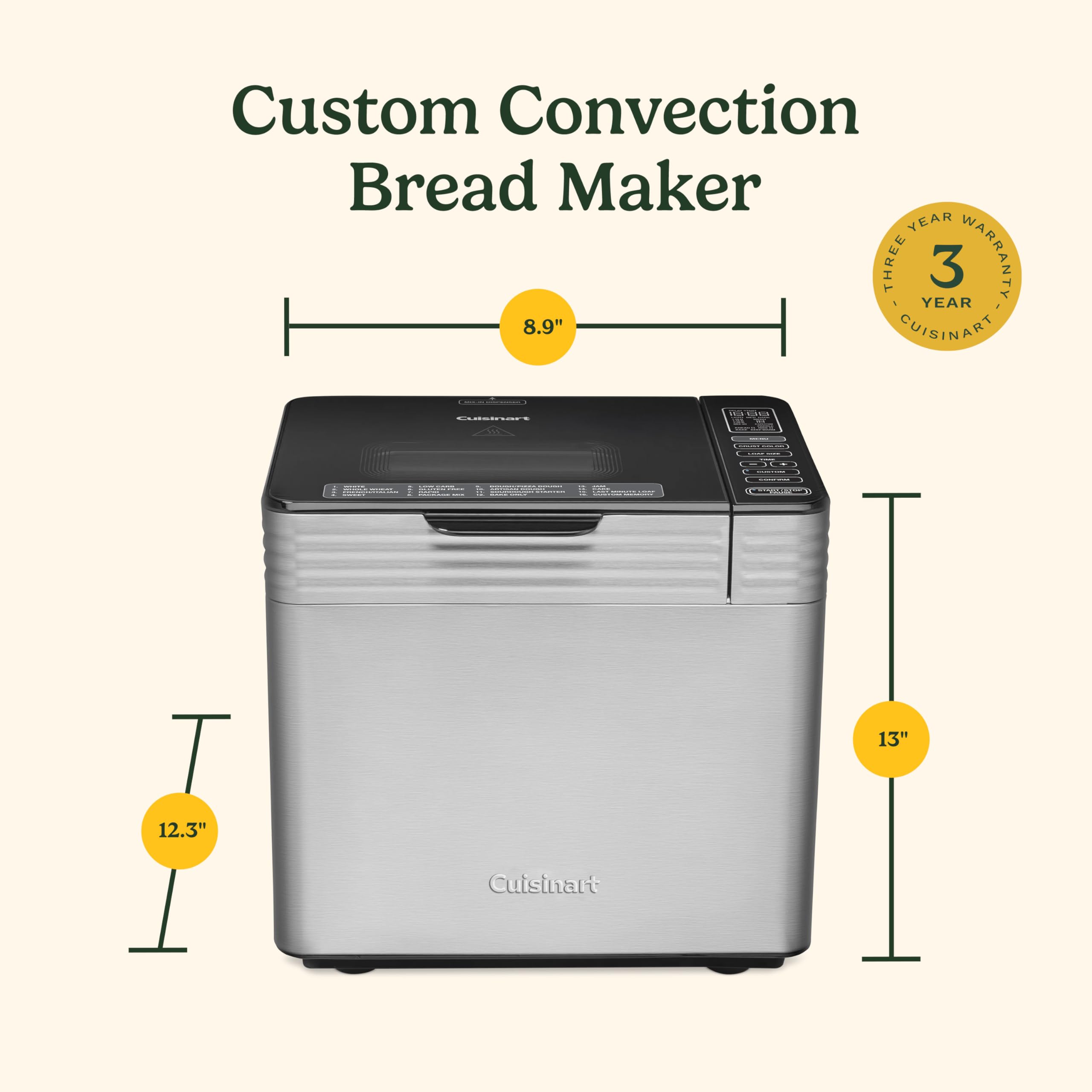 Cuisinart Bread Maker Machine, Stainless Steel Convection Bread Machine with 16 Menu Options, 3 Loaf Sizes Up to 2 Lb., 3 Crust Colors, Includes Measuring Cup, Spoon & Kneading Hook, CBK-210 - Image 8