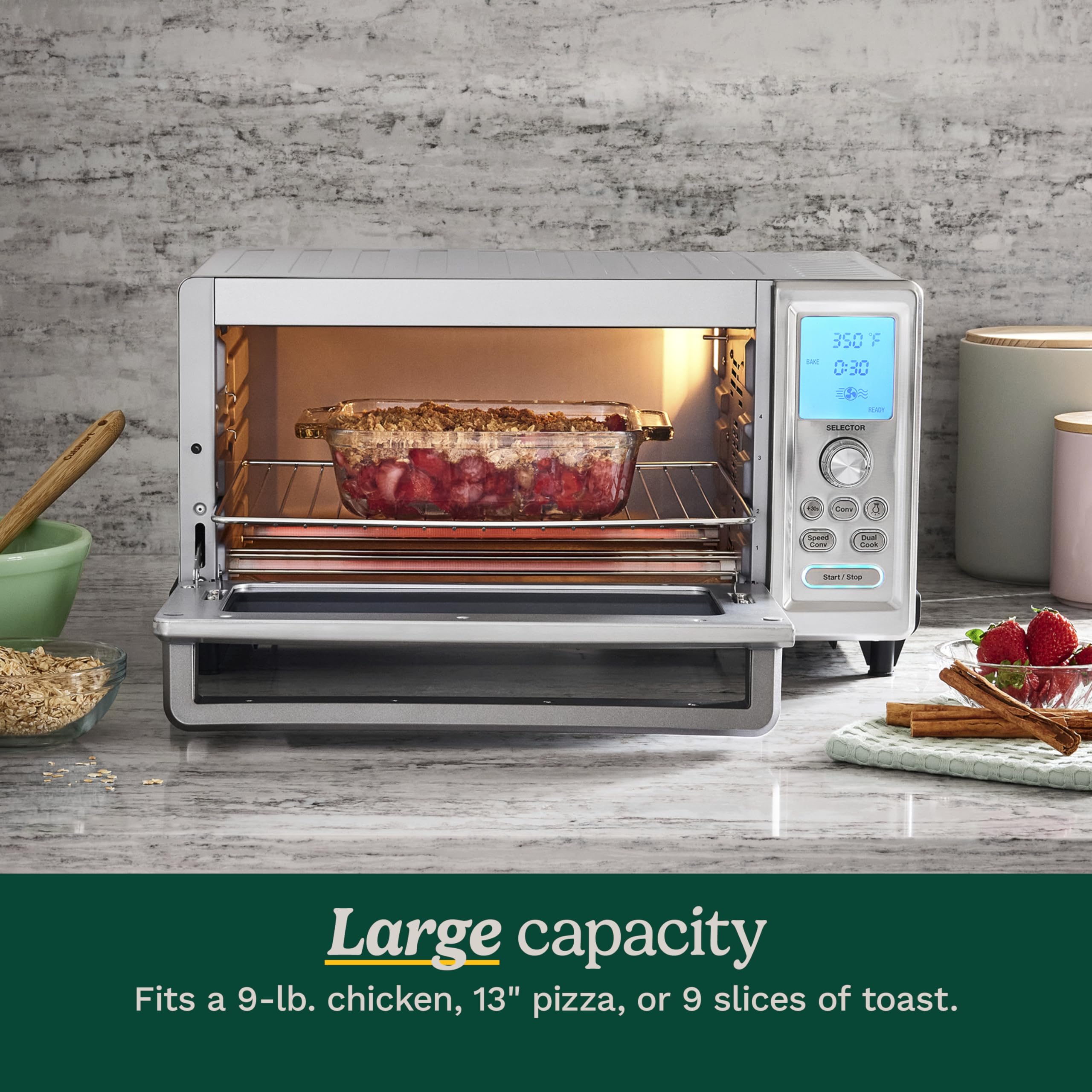 Cuisinart Chef’s Convection Toaster Oven, 1800-Watt Electric Oven with 15 Cooking Functions, Fits 13" Pizza, 9"x13" Baking Pan, and Full-Size Chicken, Nonstick Interior, TOB-260N1NAS, Stainless Steel - Image 5