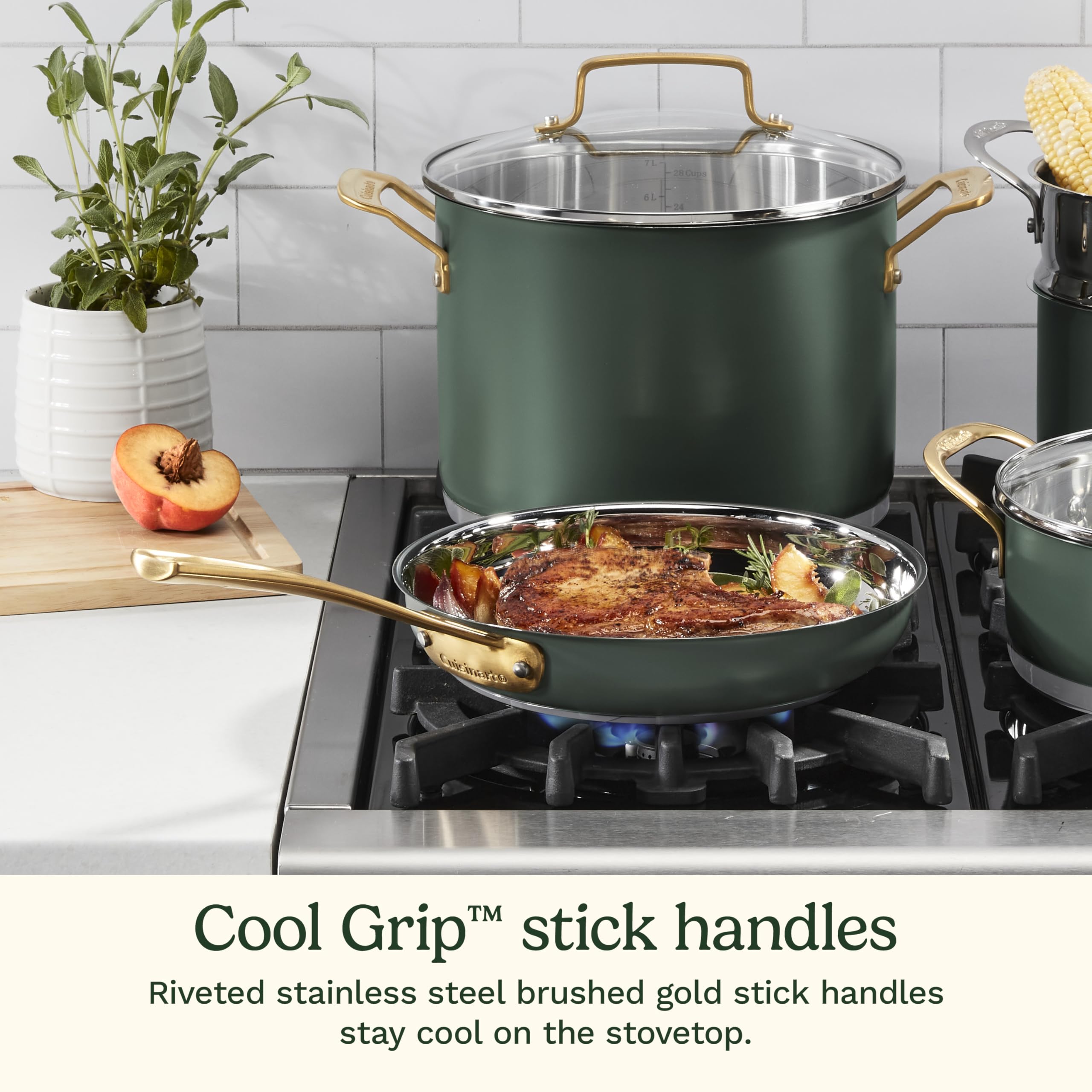 Cuisinart Cookware Set, 11 Piece Stainless Steel Cookware Pots and Pans, Home and Kitchen Durable Stainless Steel for Everyday Cooking, Matte Thyme, MT89G-11 - Image 5