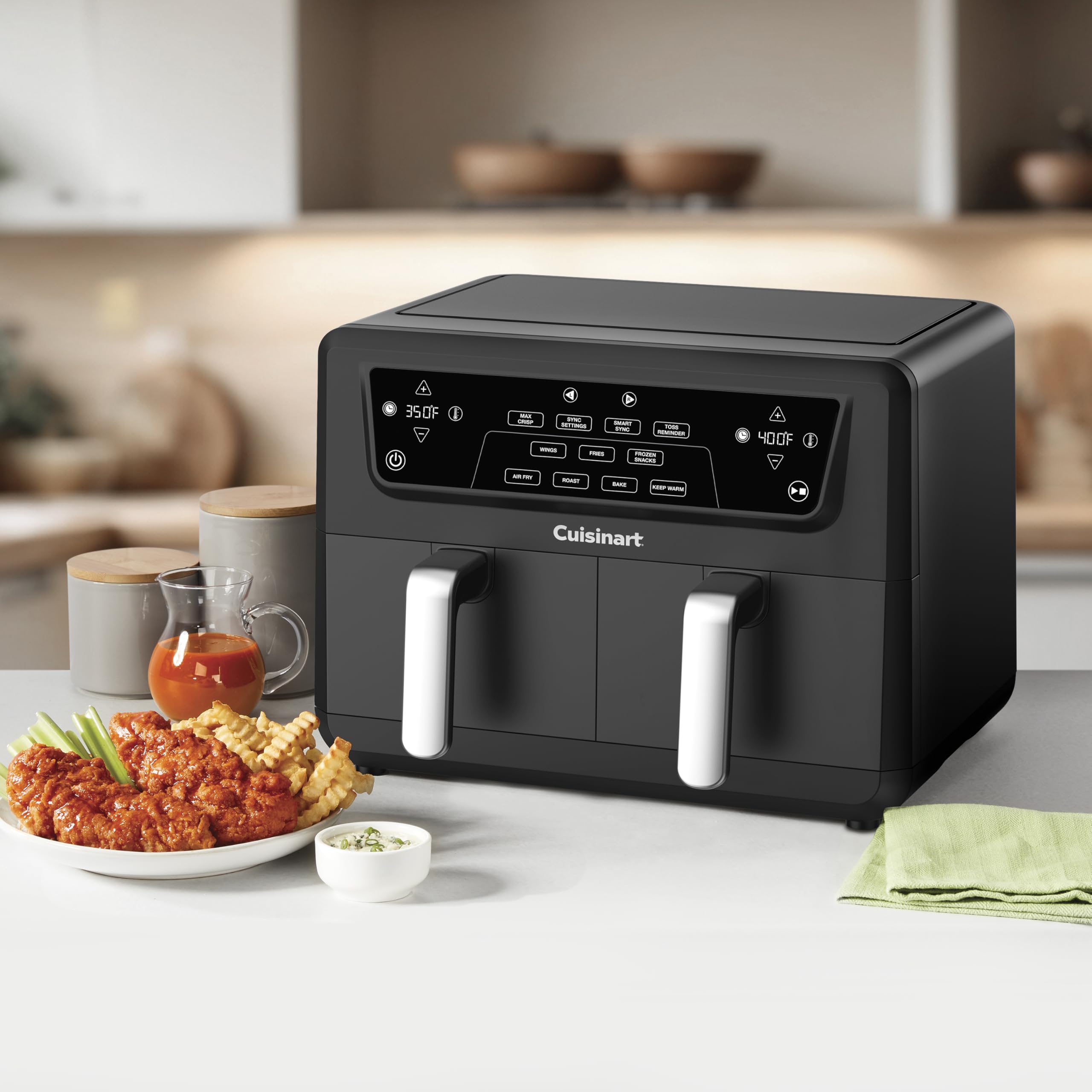 Cuisinart Dual Basket Air Fryer, Two Baskets Totals 11 QT, 4 Function Air Fryer to Air Fry, Roast, Bake & Keep Warm, Features Sync Finish & Settings, Toss Reminder, Automatic Warm Mode & Auto-Pause - Image 4