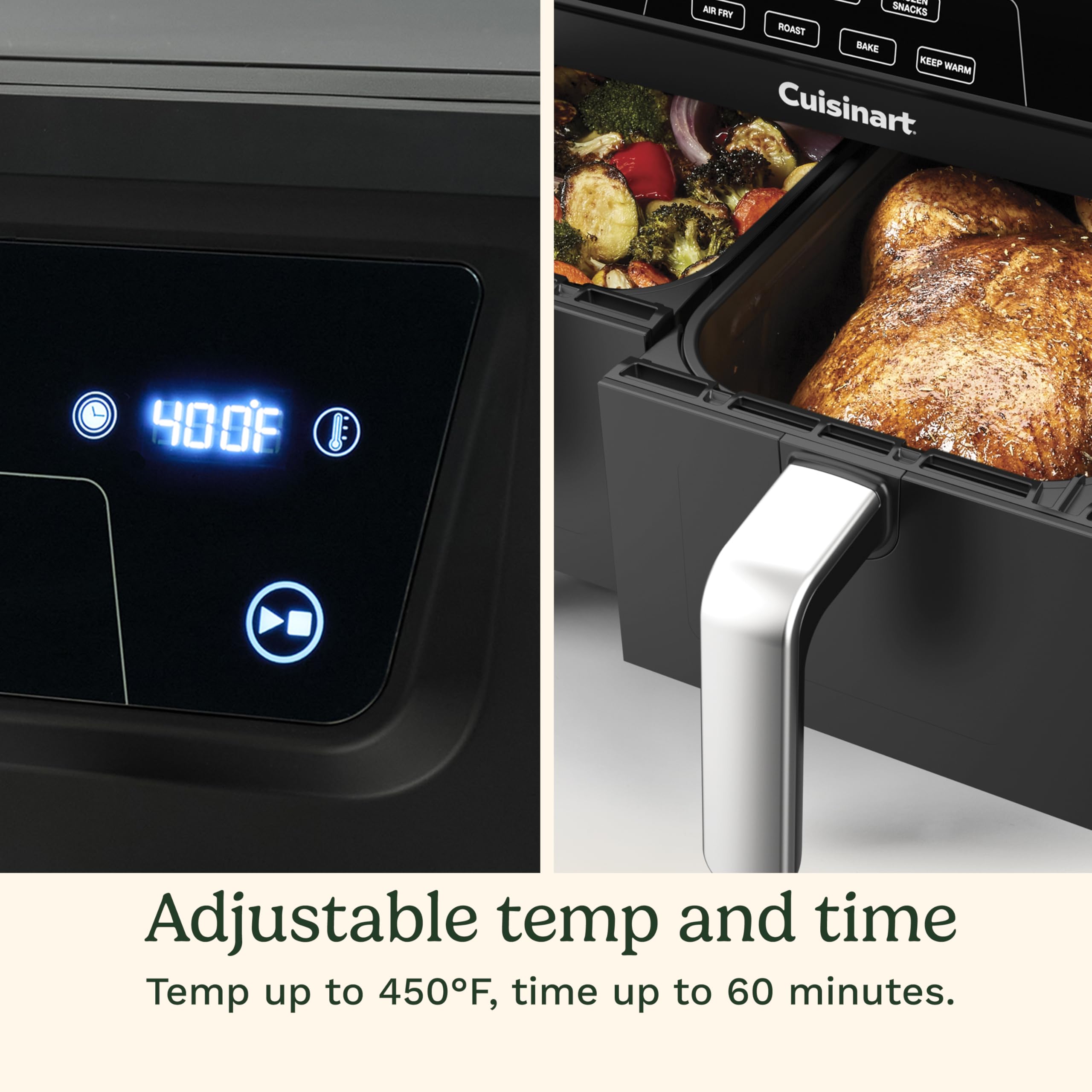 Cuisinart Dual Basket Air Fryer, Two Baskets Totals 11 QT, 4 Function Air Fryer to Air Fry, Roast, Bake & Keep Warm, Features Sync Finish & Settings, Toss Reminder, Automatic Warm Mode & Auto-Pause - Image 9