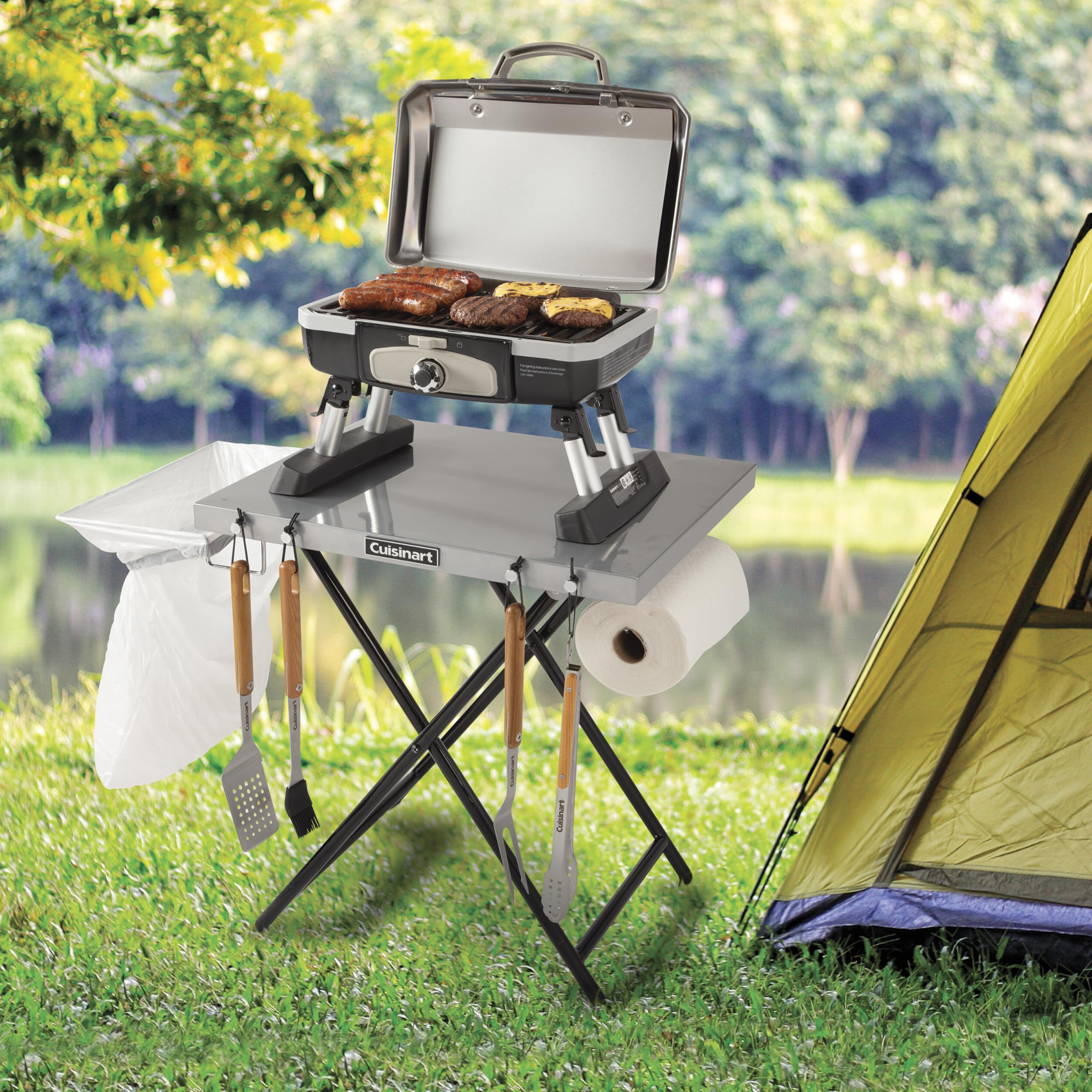 Cuisinart Fold ‘n Go Prep Table, Portable Folding Table and Grill Stand with Tool hooks, Trash Bag Holder, Paper Towel Rack, 24” x 20” Steel Food Prep Station Perfect for BBQs, Tailgates and Camping - Image 9