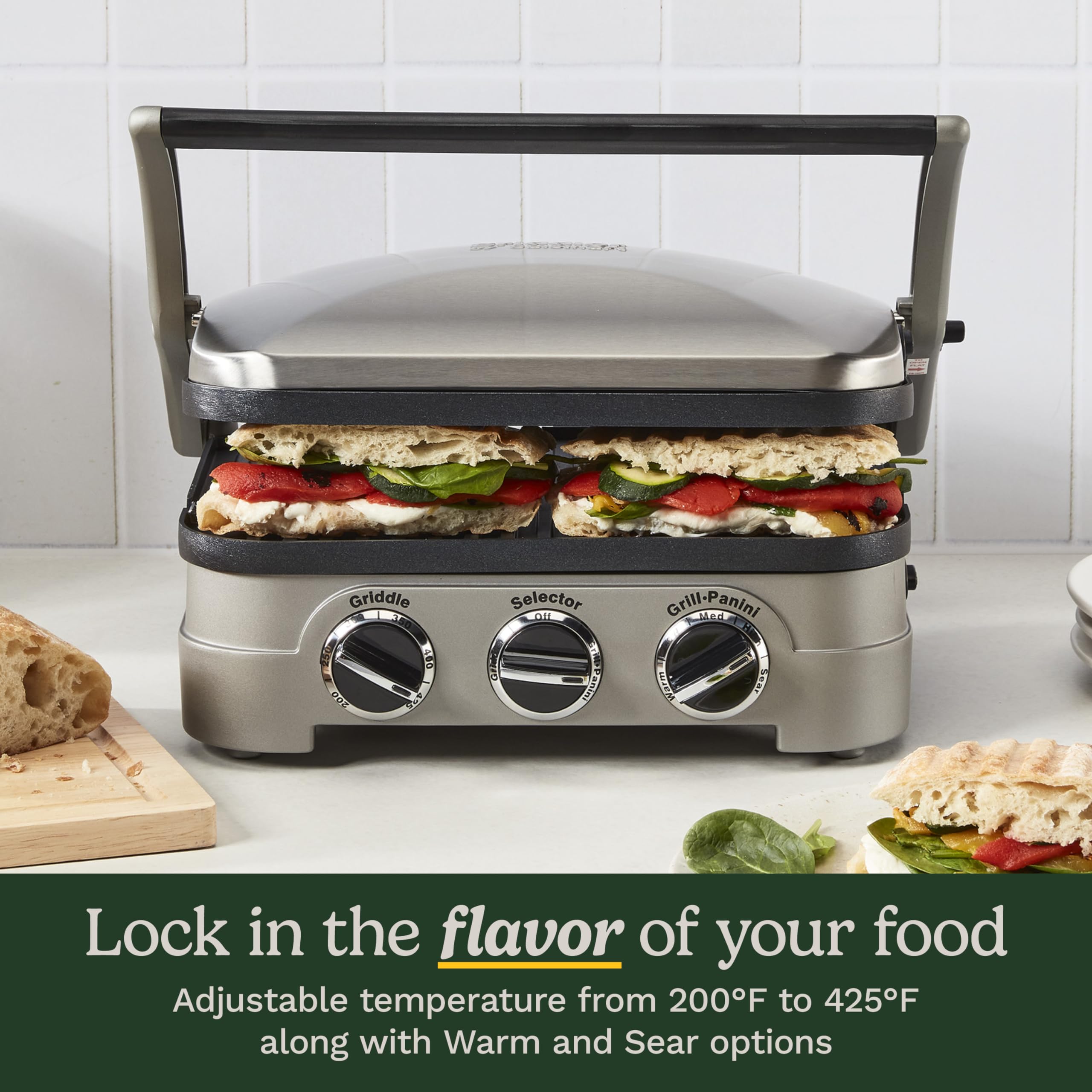 Cuisinart Griddler Indoor Grill, Panini Press, Sandwich Maker & More, 5-in-1 Grilling, Dishwasher-Safe Nonstick Cooking Plates, GR-4NNAS, Stainless Steel - Image 5