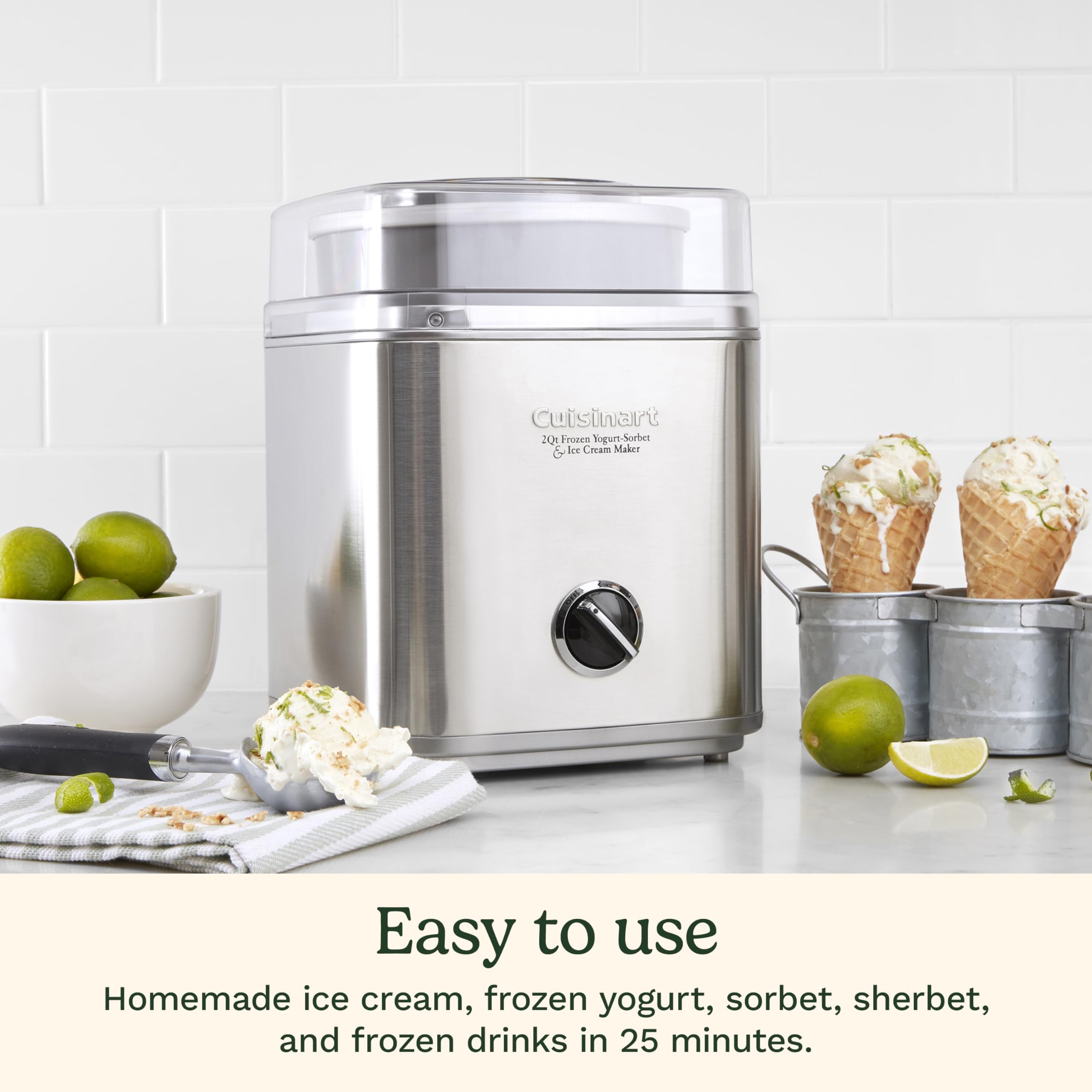 Cuisinart Ice Cream Maker Machine, 2-Quart Ice Cream, Sorbet and Frozen Yogurt Machine, Fully Automatic Double-Insulated Freezer Bowl Makes Frozen Desserts in Under 30 Minutes, ICE30BCP1, Silver - Image 3