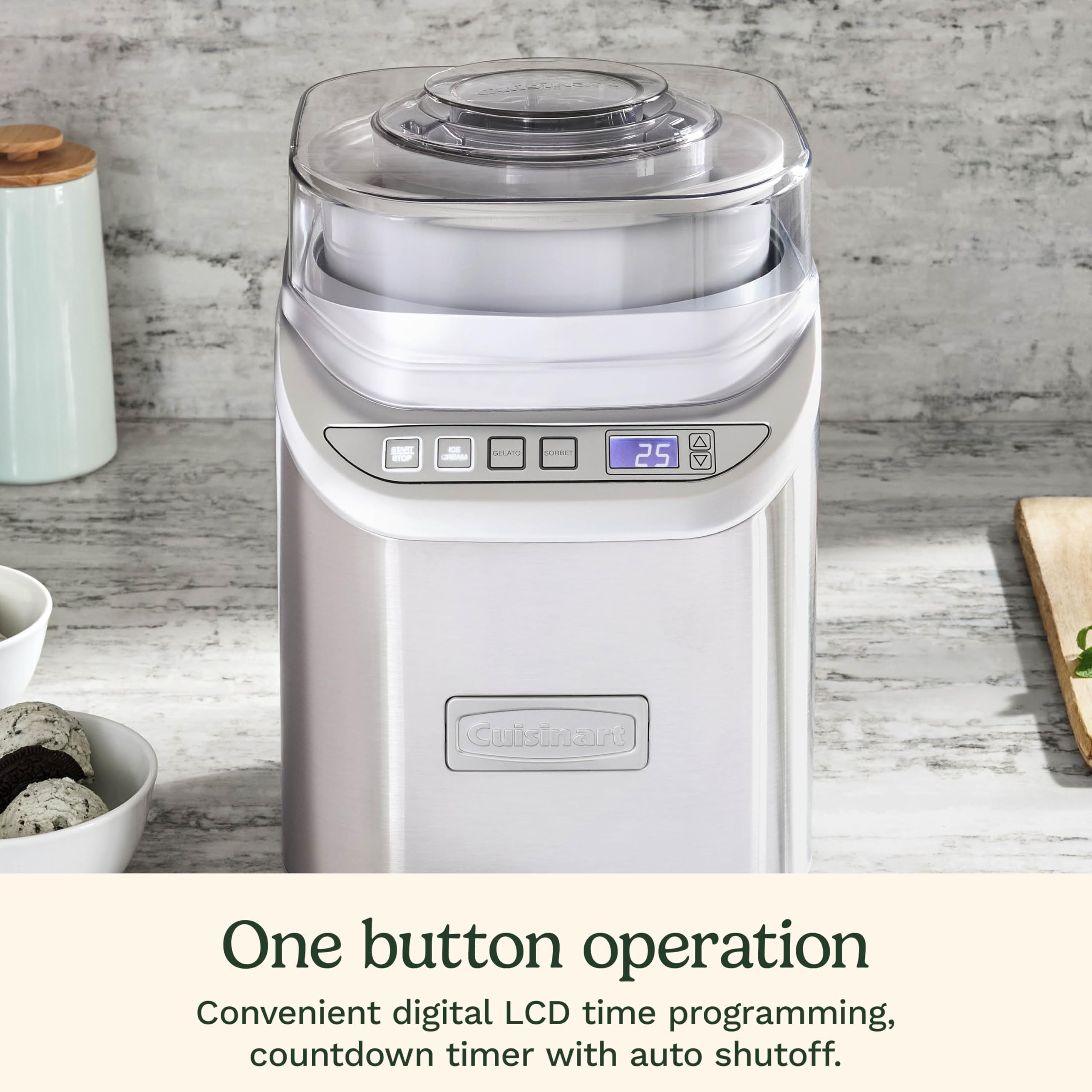 Cuisinart Ice Cream Maker Machine, 2-Quart Stainless Steel Frozen Yogurt, Gelato, Sorbet, Ready in 20 Minutes, LCD Screen and Timer, ICE-70P1 - Image 3