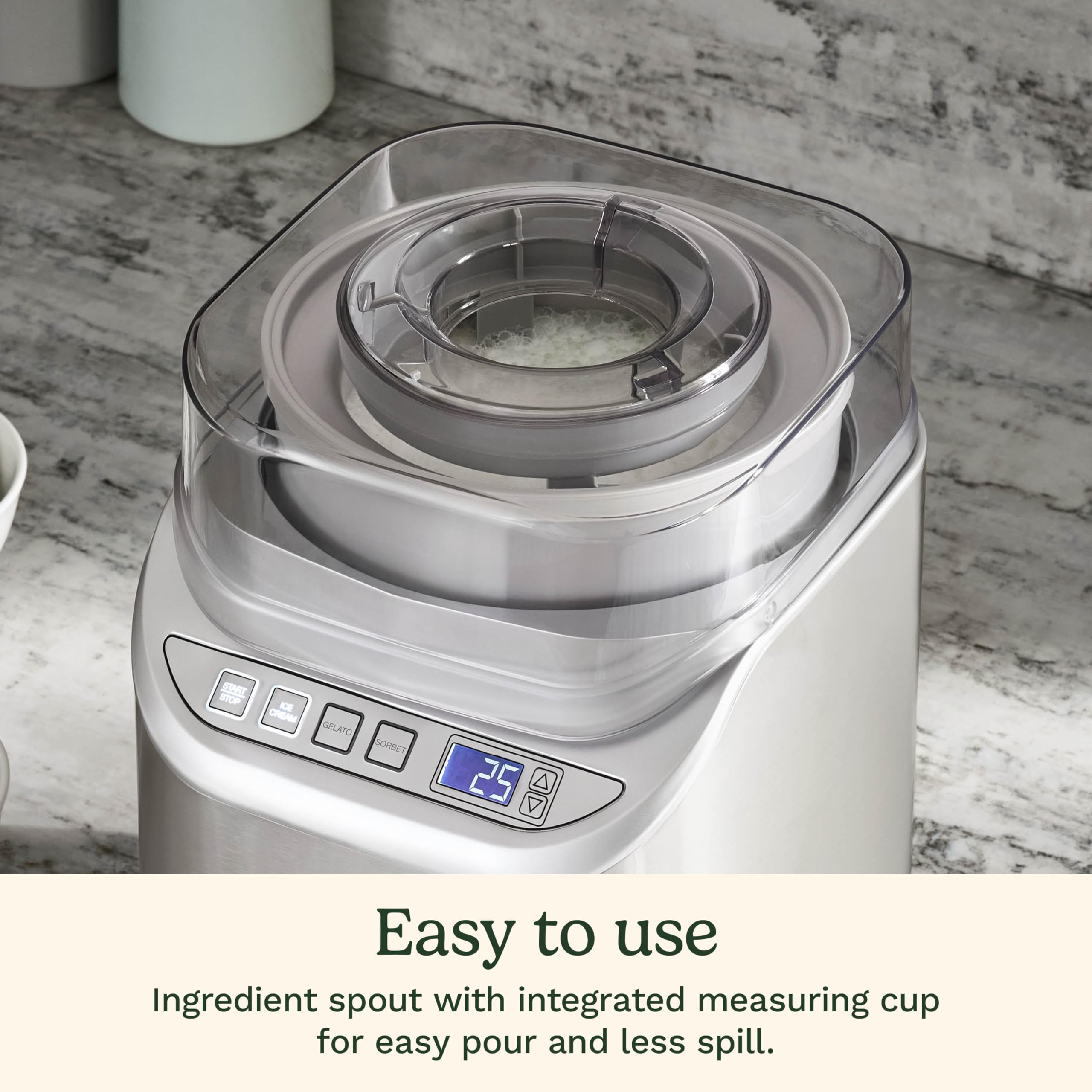 Cuisinart Ice Cream Maker Machine, 2-Quart Stainless Steel Frozen Yogurt, Gelato, Sorbet, Ready in 20 Minutes, LCD Screen and Timer, ICE-70P1 - Image 5