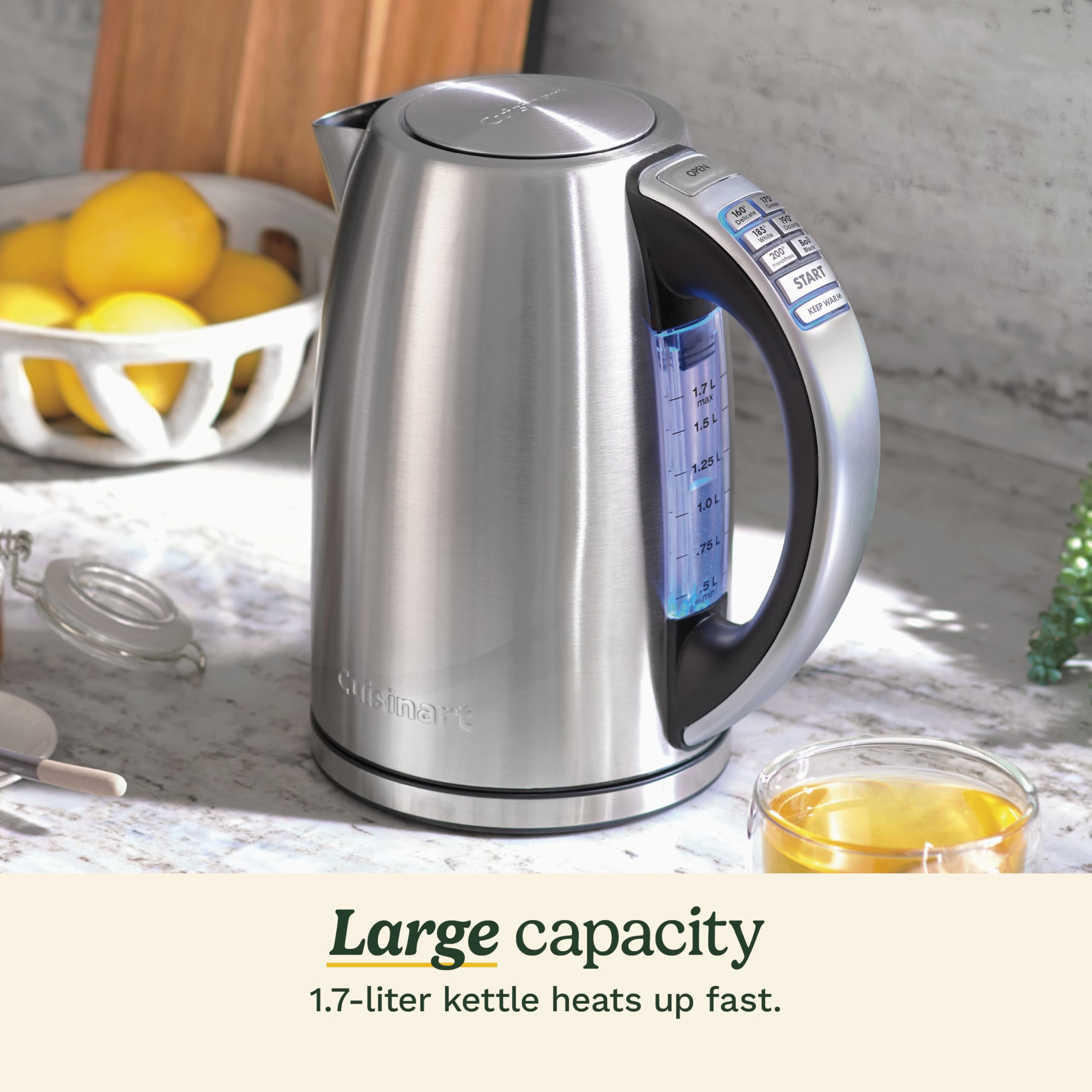 Cuisinart PerfecTemp 1.7-Liter Electric Kettle, Cordless Electric Tea Kettle, 1500W for Fast Heat-Up, 6 Preset Temperatures, 30-Minute Keep Warm, Stay Cool Nonslip Handle, CPK-17P1 - Image 4