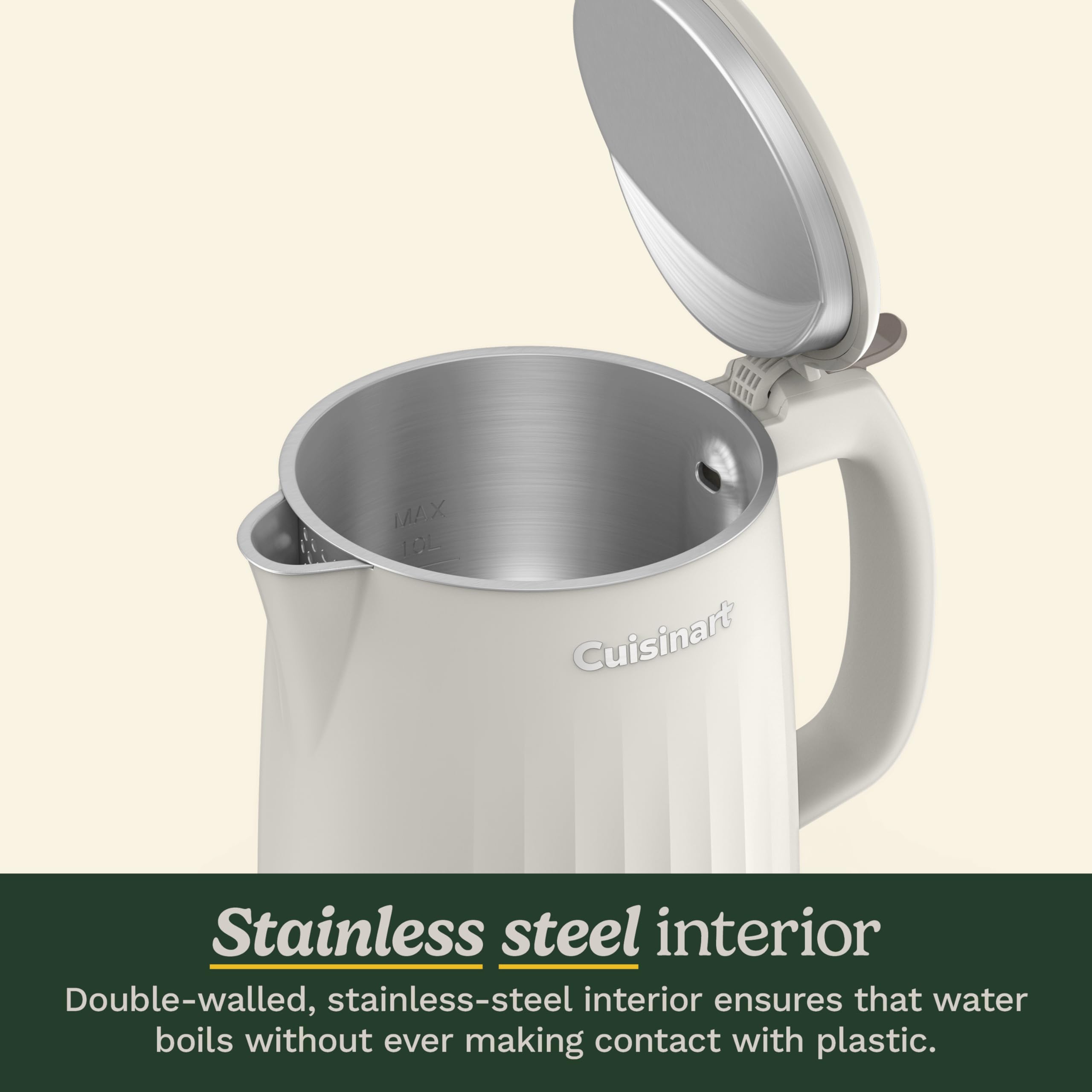Cuisinart Soho 1-Liter Double Wall Electric Hot Water Kettle, Tea Kettle with Stainless Steel Interior, One Touch Operation to Boil Water for Tea, Hot Cocoa, or Instant Oatmeal, CK-10TR, Truffle - Image 4