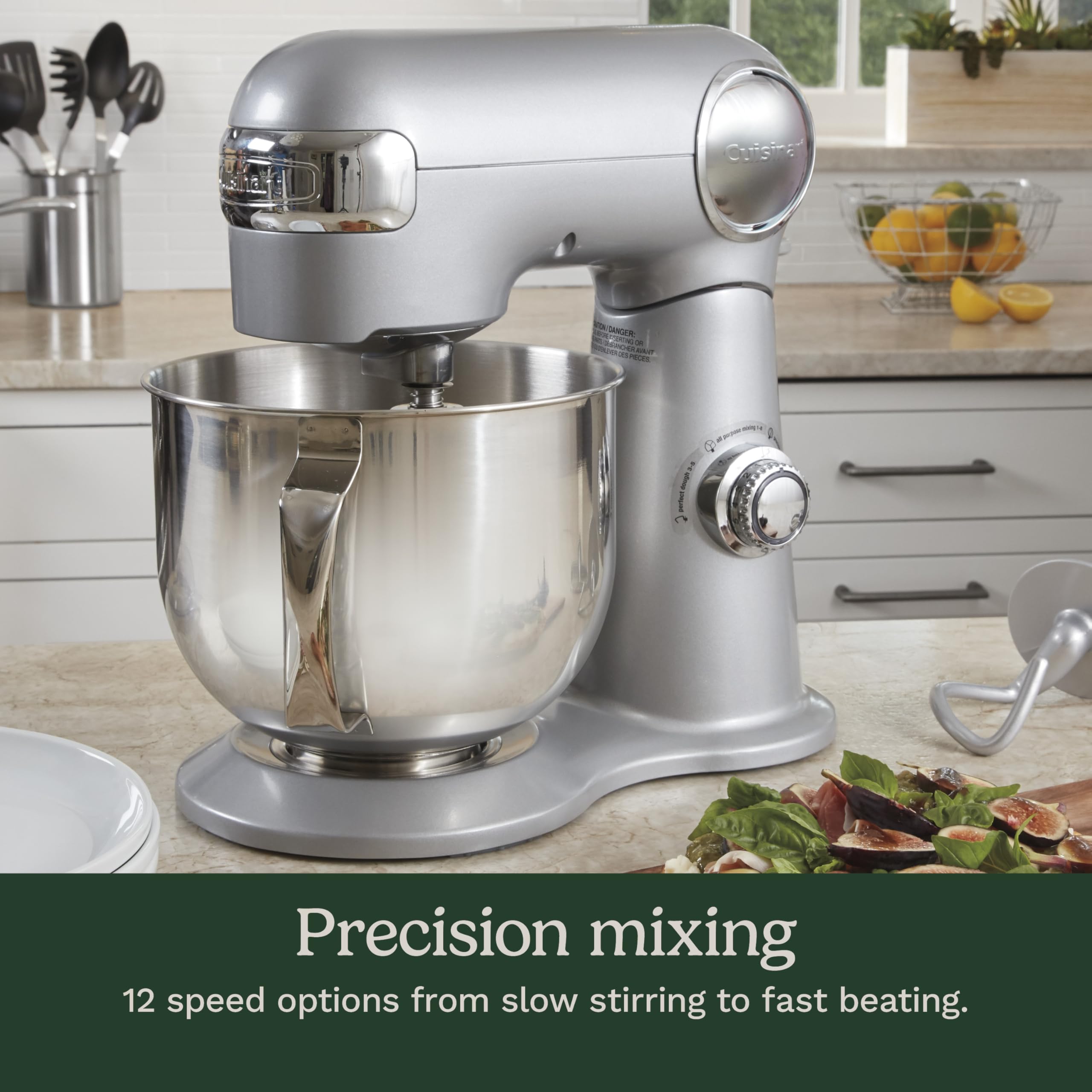 Cuisinart Stand Mixer, 12 Speeds, 5.5-Quart Mixing Bowl, Chef's Whisk, Flat Mixing Paddle, Dough Hook, and Splash Guard with Pour Spout, Silver Lining, SM-50BCNAS, Silver Lining - Image 3