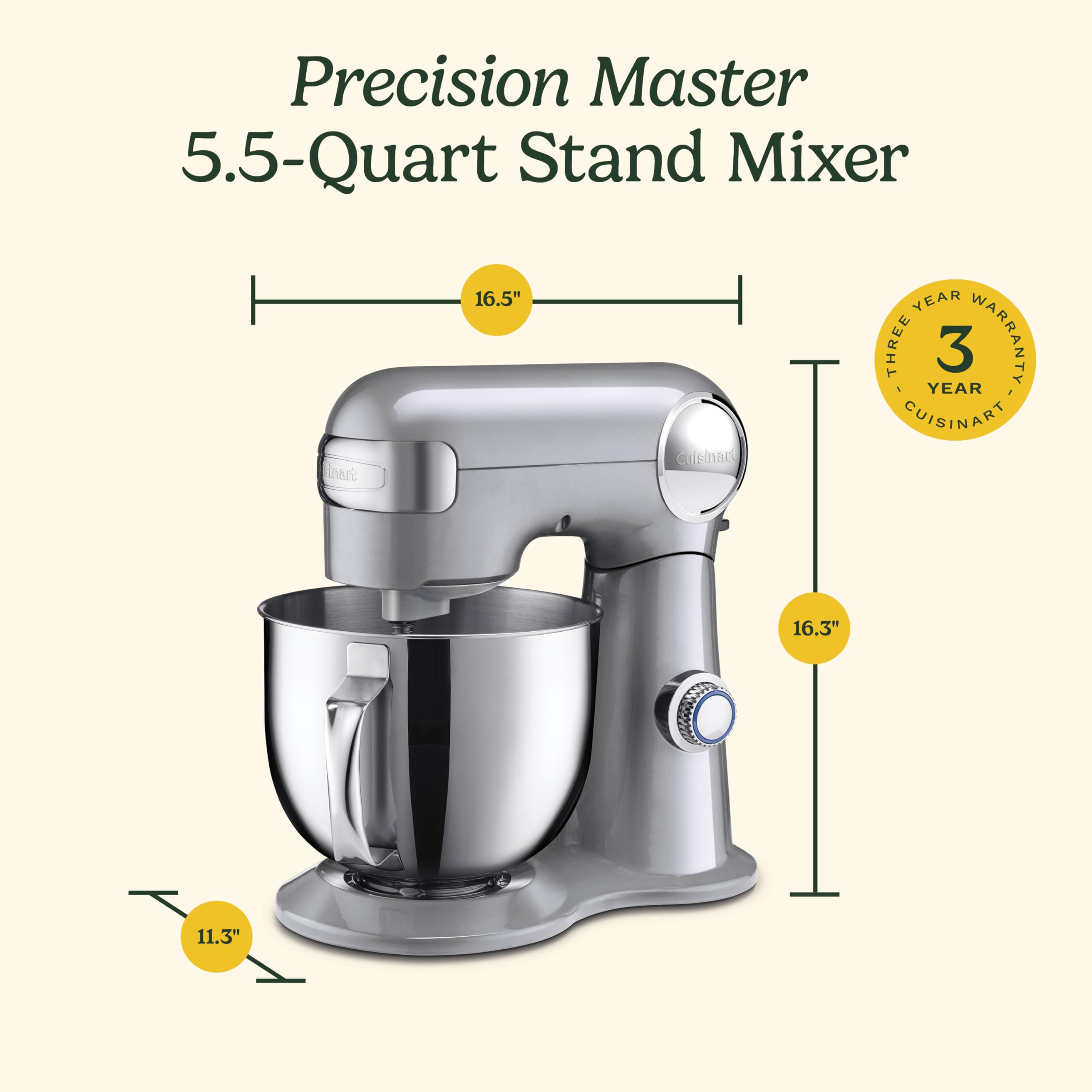 Cuisinart Stand Mixer, 12 Speeds, 5.5-Quart Mixing Bowl, Chef's Whisk, Flat Mixing Paddle, Dough Hook, and Splash Guard with Pour Spout, Silver Lining, SM-50BCNAS, Silver Lining - Image 6
