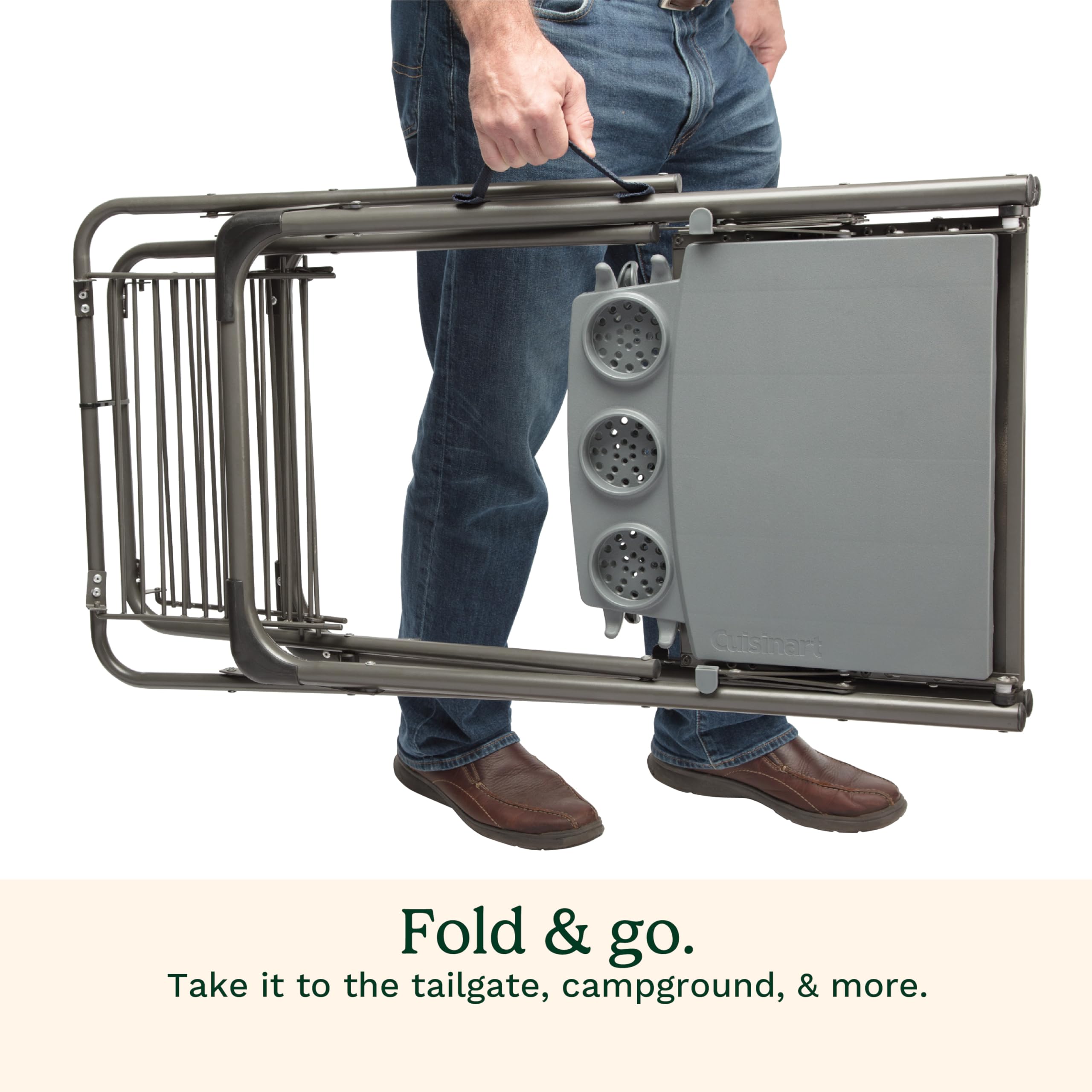 Cuisinart Take Along Grill Stand, Lightweight Portable Folding Table with Side Tables, Cup Holders, Tool Hooks and Storage Shelf, Collapsible Table, No Assembly Required for BBQs and Camping - Image 6